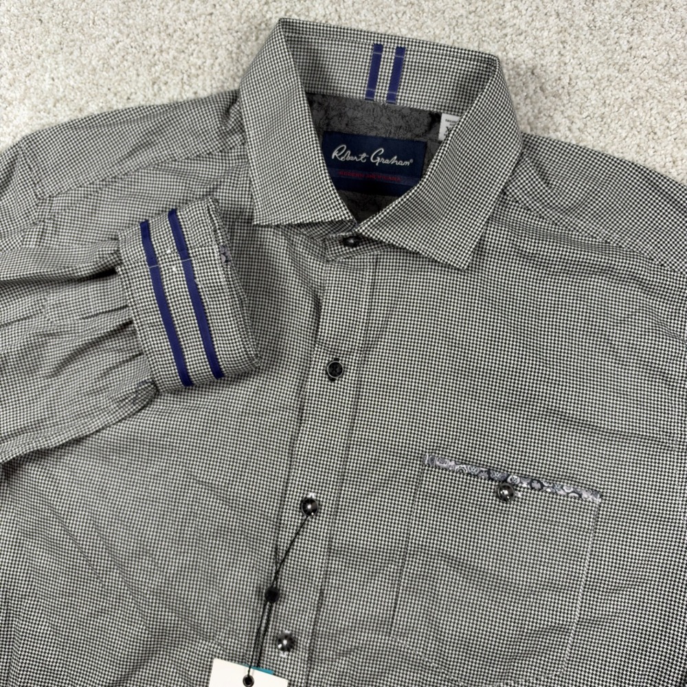 NEW Robert Graham Button Down Men XL Black Boone Modern Americana Shirt